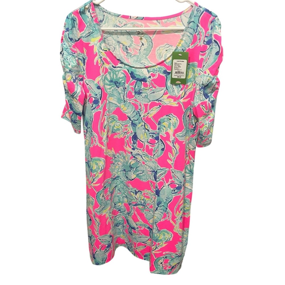 Lilly Pulitzer Lajolla Dress Raz berry Lobsters in Love Size L